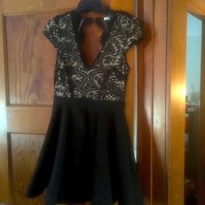 Short evening party dress, lace backless bodice